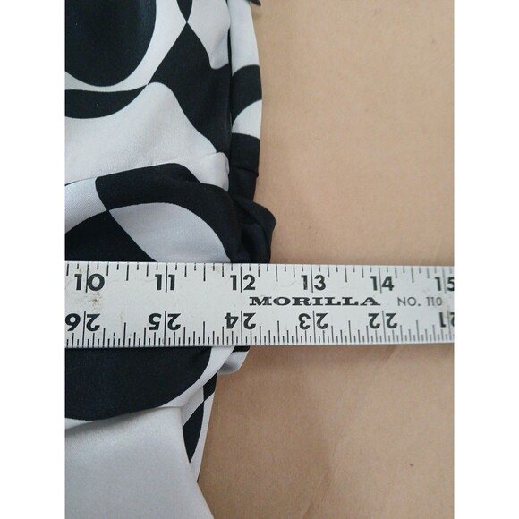 Roulette Satin Dress Black & White Retro Knee Length V Neck - Picture 3 of 6